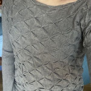 Matty M suuuuuupwe soft embellished front taupe sweater - size small (runs big)